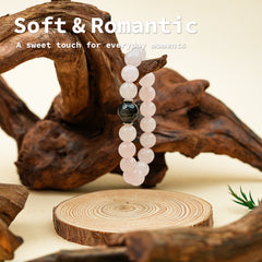 Couple Bracelet - 12mm&10mm Silver Obsidian + Rose Quartz Top Bead