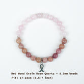 Red Wood Grain Rose Quartz Bow Bracelet - Sweet Girly Style