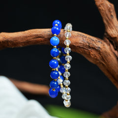 Blue Banded Agate & Clear Quartz Double-Wrap Bracelet