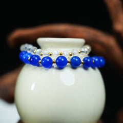 Blue Banded Agate & Clear Quartz Double-Wrap Bracelet