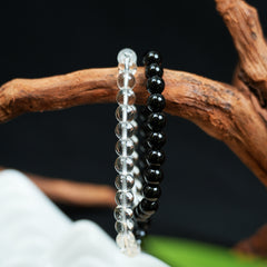 Obsidian & Clear Quartz Double-Wrap Energy Bracelet