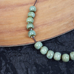 Handmade DIY 8mm Flower Glaze Leopard Print Porcelain Beads (10 pcs) - Leopard Green White