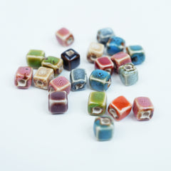 Handmade DIY Mosaic Square Porcelain Beads (20 pcs) - Mixed Floral Glaze Colors