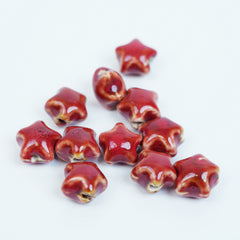 Handmade DIY Star-Shaped Flower Glaze Porcelain Beads (10 pcs) - Floral Red