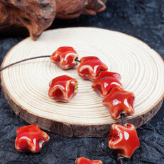 Handmade DIY Star-Shaped Flower Glaze Porcelain Beads (10 pcs) - Floral Red
