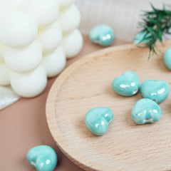 Handmade DIY Heart-Shaped Flower Glaze Porcelain Beads (10 pcs) - Heart Turquoise Clear