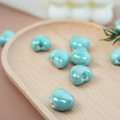 Handmade DIY Heart-Shaped Flower Glaze Porcelain Beads (10 pcs) - Heart Turquoise Clear