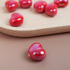 Handmade DIY Heart-Shaped Flower Glaze Porcelain Beads (10 pcs) - Heart Bright Red