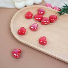 Handmade DIY Heart-Shaped Flower Glaze Porcelain Beads (10 pcs) - Heart Bright Red