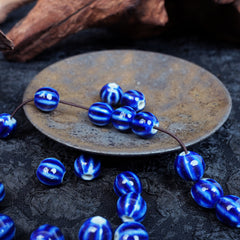 Handmade DIY Pumpkin Striped Porcelain Beads (10 pcs) - Pure Cobalt Blue