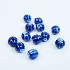Handmade DIY Pumpkin Striped Porcelain Beads (10 pcs) - Pure Cobalt Blue