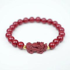 8mm Cinnabar Purple Gold Sand Pixiu Bracelet - Wealth Blessing Style