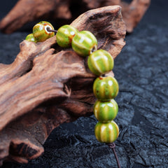 Handmade DIY Pumpkin Striped Porcelain Beads (10 pcs) - Green Glaze