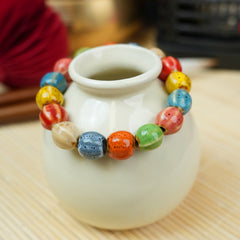 Chinese Ceramic Watermelon-Style Glazed Bead Bracelet