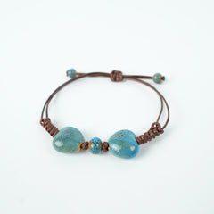 Ceramic Round Bead Bracelet (Blue Gradient Glaze, Serene & Elegant, Adjustable Cord)