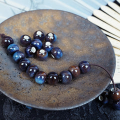 Handmade DIY 8mm Flower Glaze Leopard Print Porcelain Beads (30 pcs) - Leopard Gem Blue