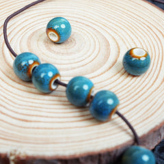 Handmade DIY 8mm Flower Glaze Leopard Print Porcelain Beads (30 pcs) - Leopard Blue