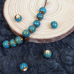 Handmade DIY 8mm Flower Glaze Leopard Print Porcelain Beads (30 pcs) - Leopard Blue