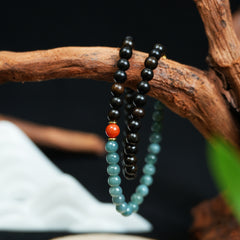 Black Rosewood & Blue Crystal Double-Wrap Unisex Bracelet