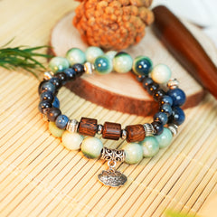 Wooden Ruyi Lock Ceramic Bracelet (Green-Gold Tone, Vintage & Elegant, Double Wrap)