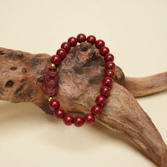 8mm Cinnabar Purple Gold Sand Pixiu Bracelet - Wealth Blessing Style