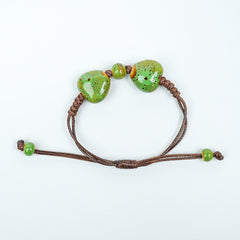 Ceramic Round Bead Bracelet (Green Gradient Glaze, Fresh & Natural, Adjustable Cord)