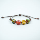 Ceramic Melon-Shaped Bead Bracelet (Orange-Brown Glaze, Vintage Style, Adjustable Cord)