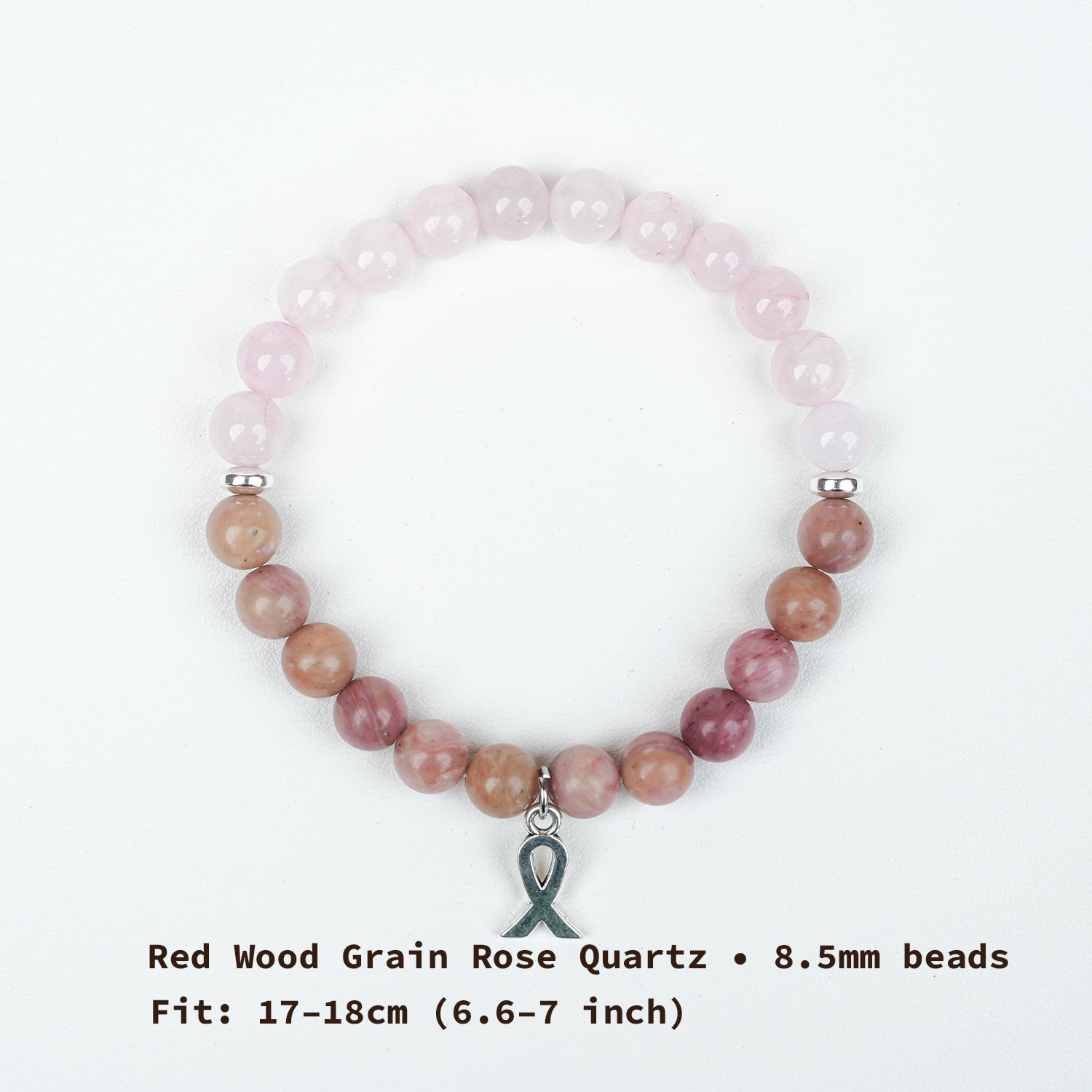 Red Wood Grain Rose Quartz Bow Bracelet - Sweet Girly Style