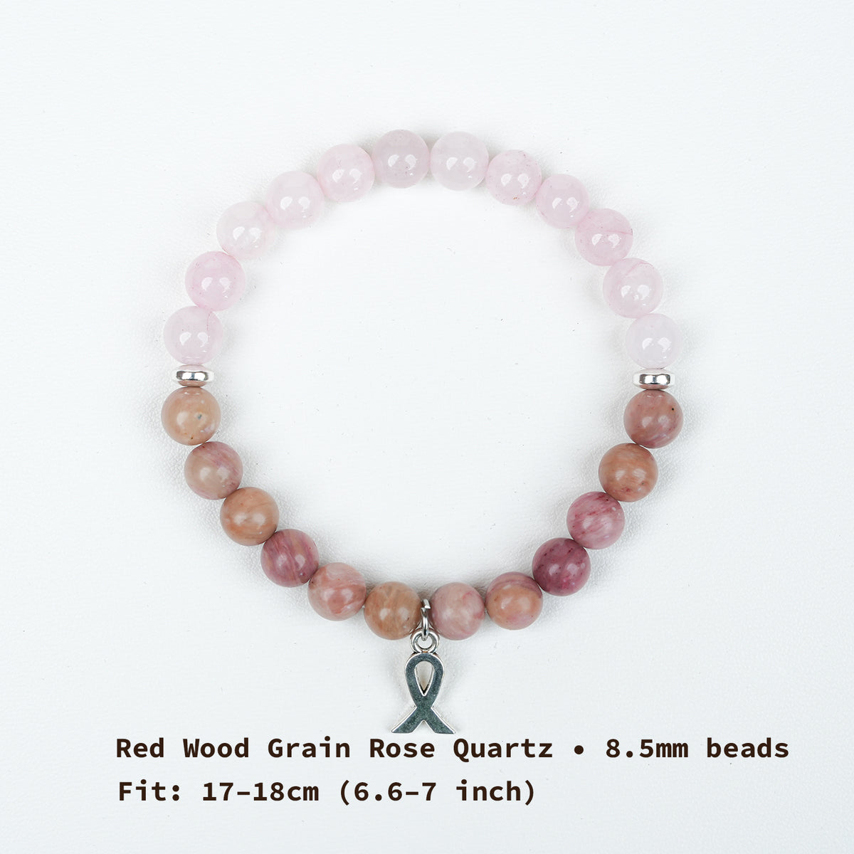Red Wood Grain Rose Quartz Bow Bracelet - Sweet Girly Style