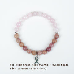 Red Wood Grain Rose Quartz Bow Bracelet - Sweet Girly Style