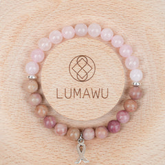 Red Wood Grain Rose Quartz Bow Bracelet - Sweet Girly Style