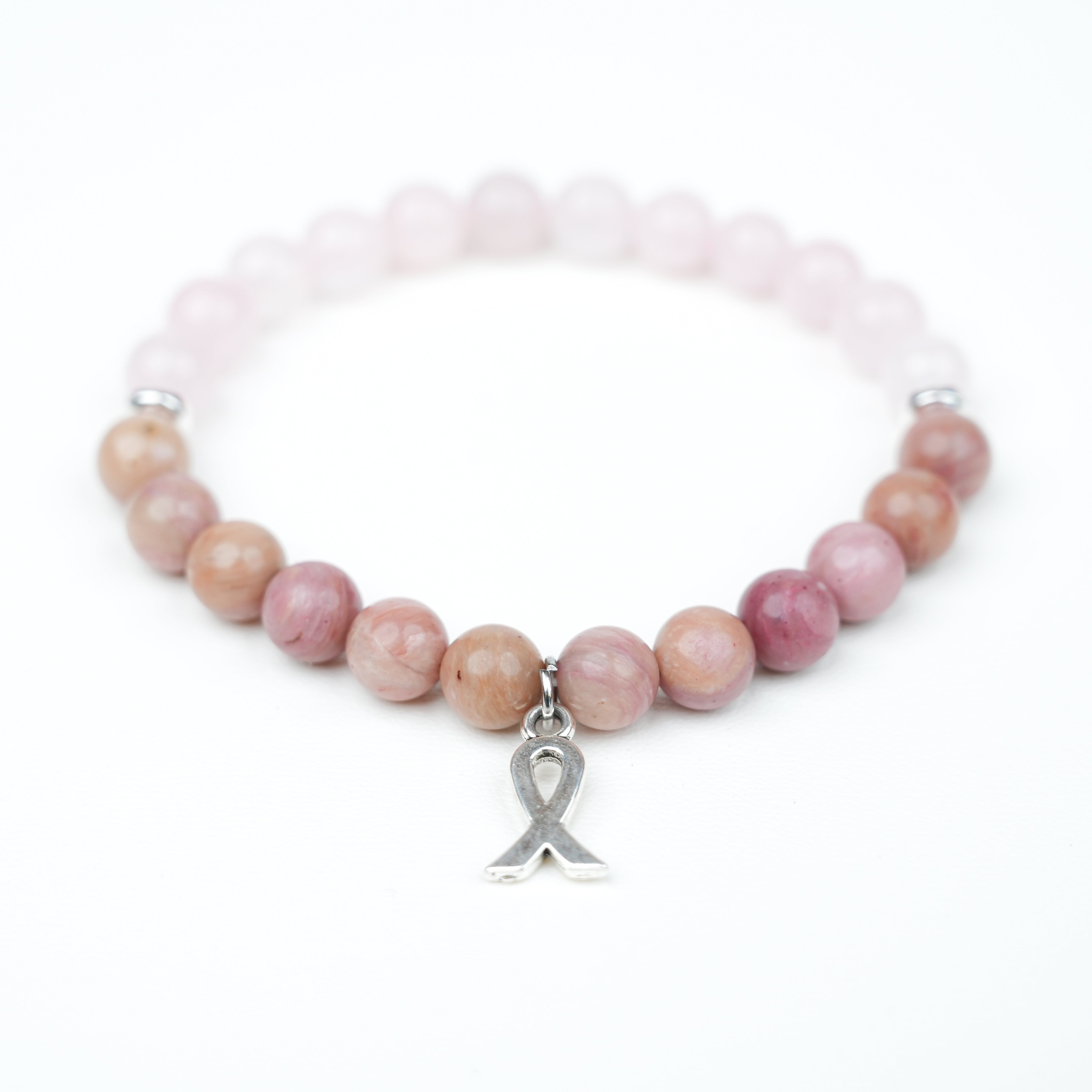 Red Wood Grain Rose Quartz Bow Bracelet - Sweet Girly Style