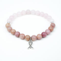 Red Wood Grain Rose Quartz Bow Bracelet - Sweet Girly Style