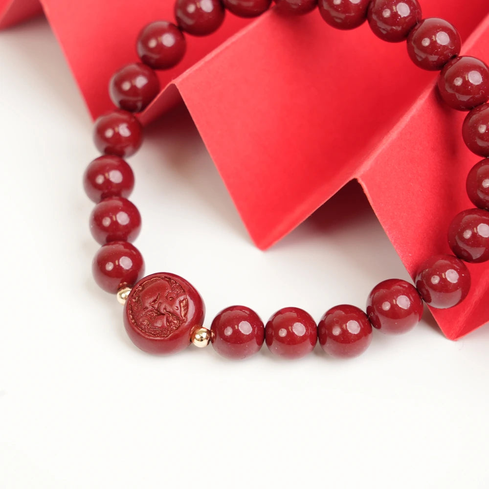 Cinnabar Zodiac Bead Bracelet - Rat (8mm)