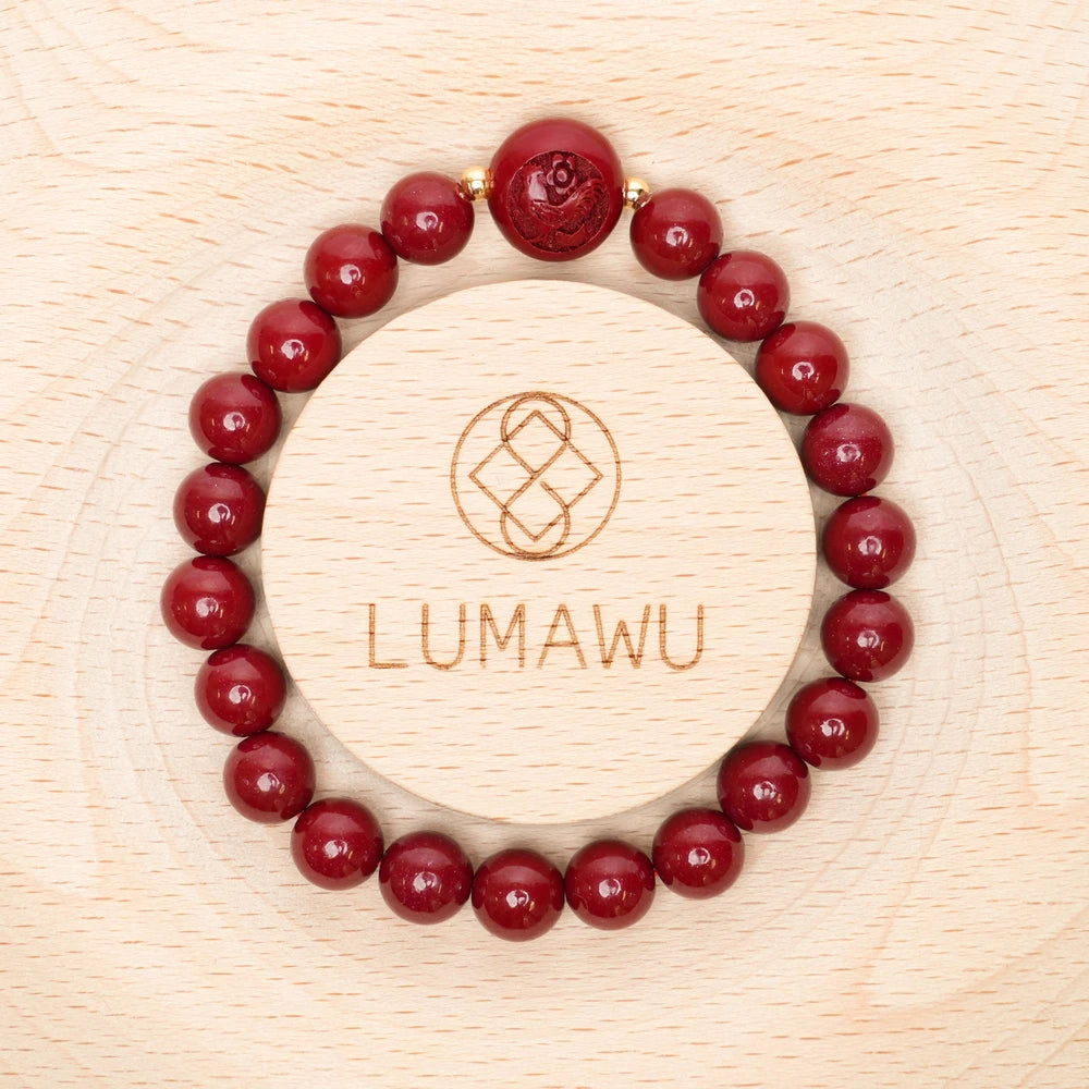 Cinnabar Zodiac Bead Bracelet - Rooster (8mm)