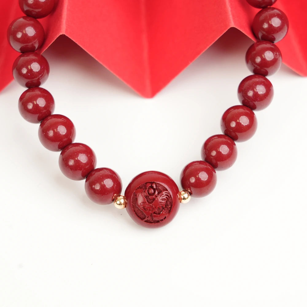 Cinnabar Zodiac Bead Bracelet - Rooster (8mm)