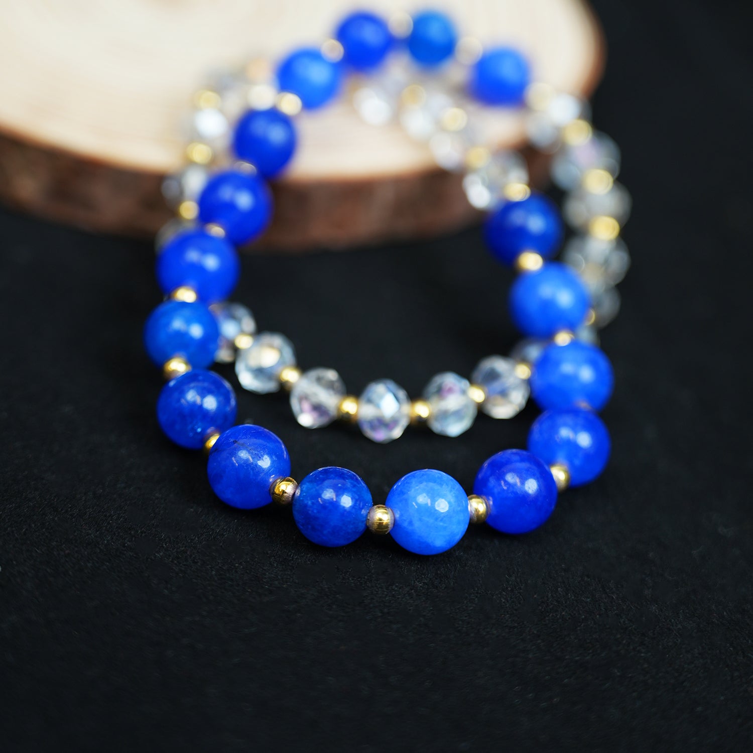 Blue Banded Agate & Clear Quartz Double-Wrap Bracelet