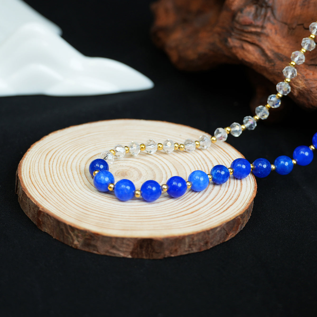 Blue Banded Agate & Clear Quartz Double-Wrap Bracelet