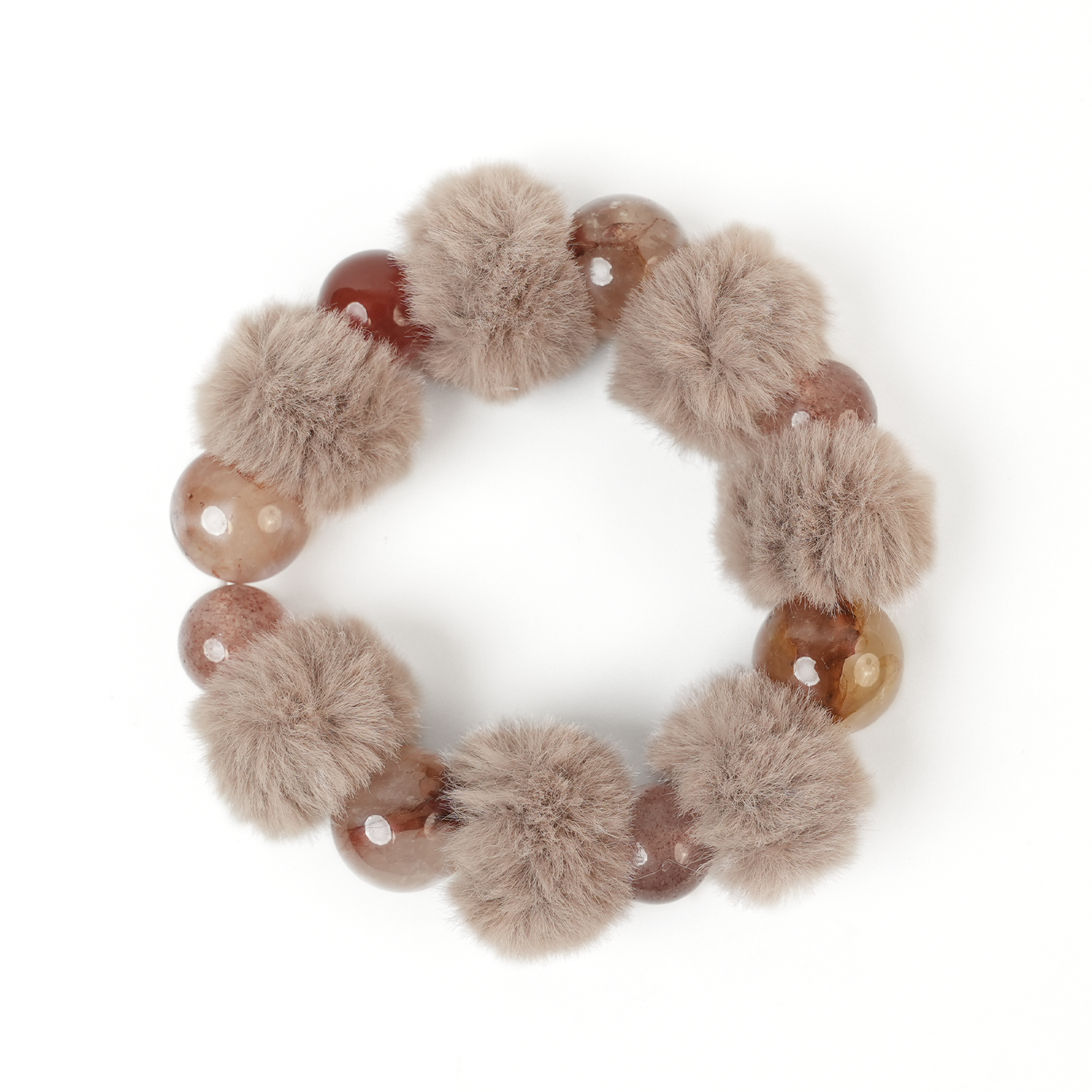 Red Flower Agate Fluffy Ball Bracelet (14mm)