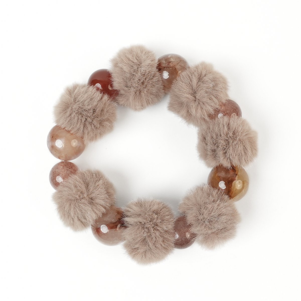 Red Flower Agate Fluffy Ball Bracelet (14mm)