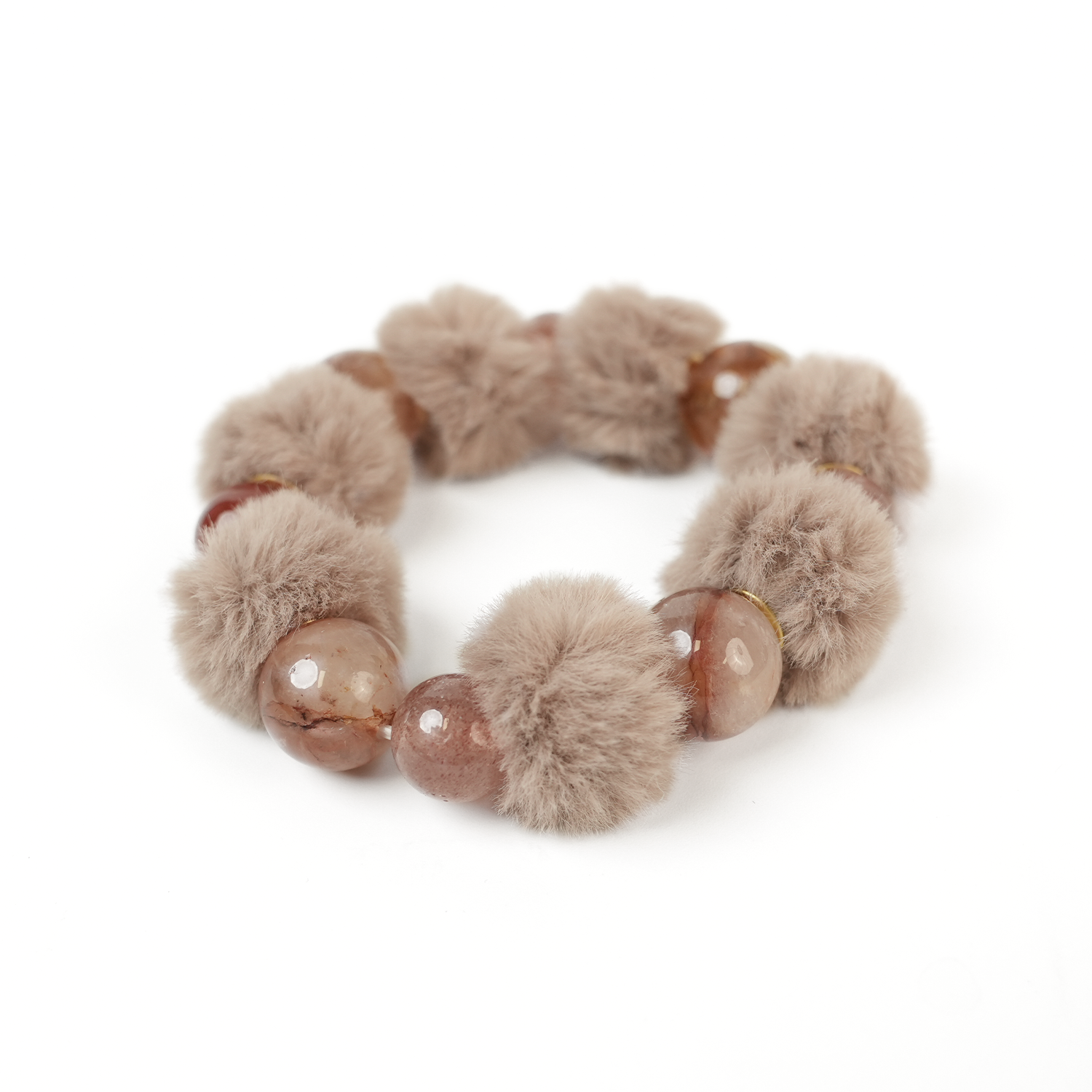 Red Flower Agate Fluffy Ball Bracelet (14mm)