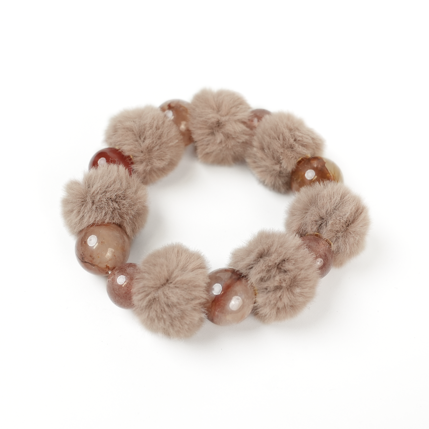 Red Flower Agate Fluffy Ball Bracelet (14mm)