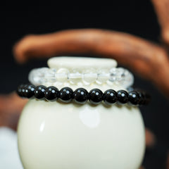 Obsidian & Clear Quartz Double-Wrap Energy Bracelet
