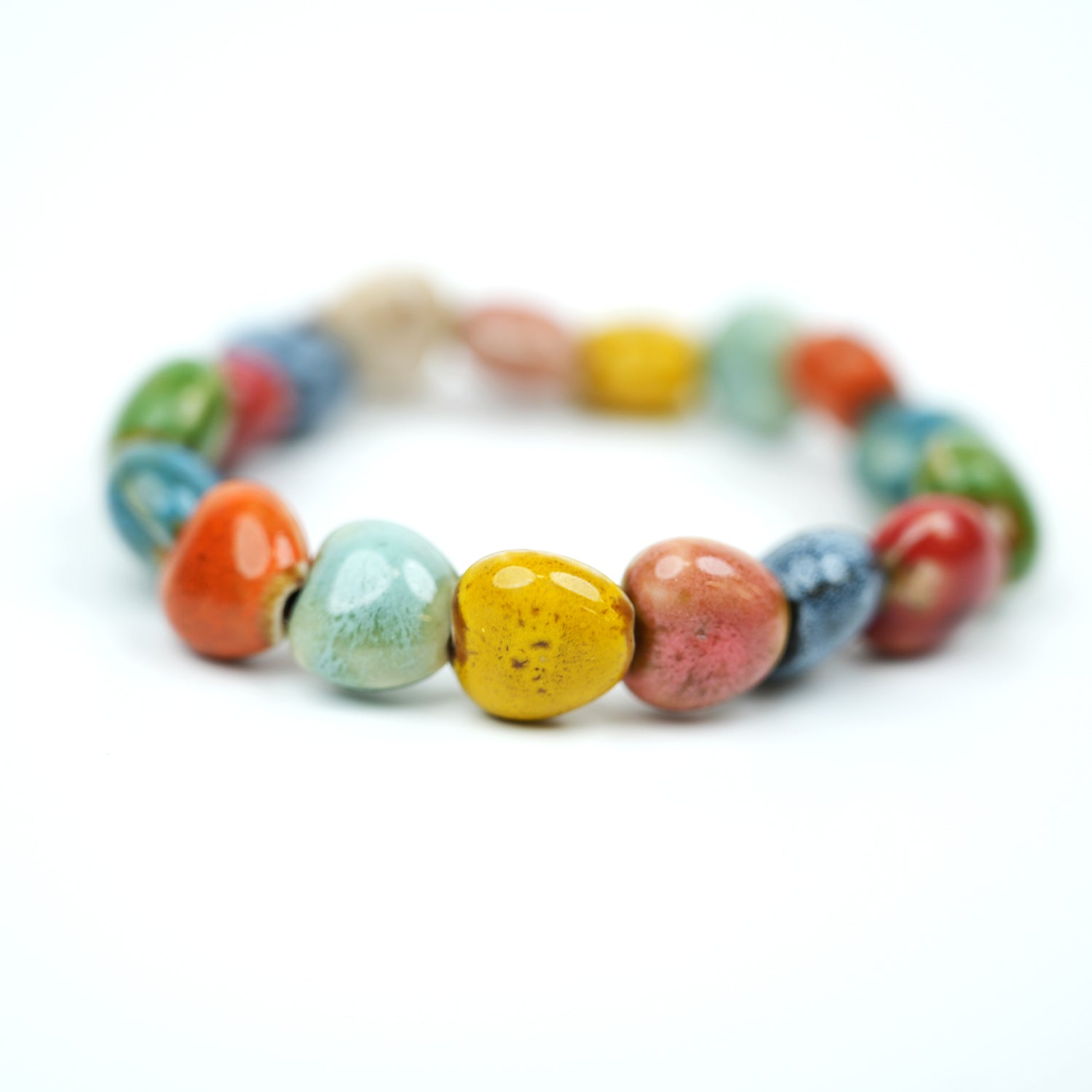 Chinese Ceramic Heart-Shaped Bead Bracelet
