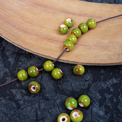 Handmade DIY 8mm Flower Glaze Leopard Print Porcelain Beads (10 pcs) - Leopard Green
