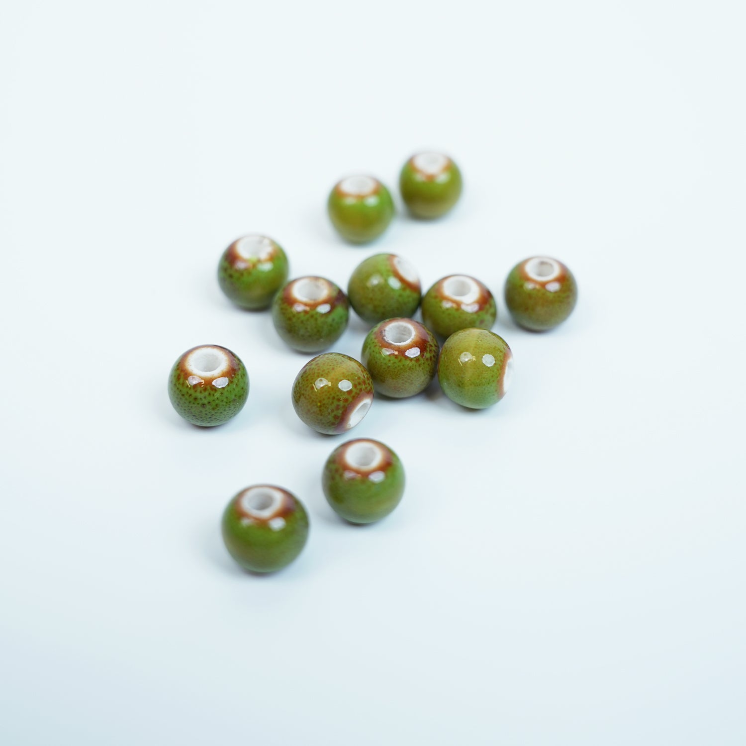 Handmade DIY 8mm Flower Glaze Leopard Print Porcelain Beads (30 pcs) - Leopard Green
