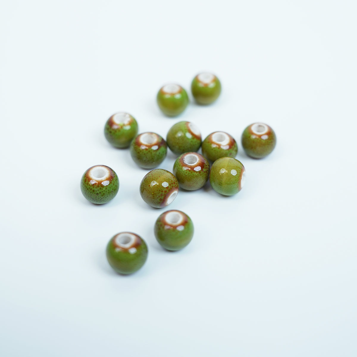 Handmade DIY 8mm Flower Glaze Leopard Print Porcelain Beads (30 pcs) - Leopard Green