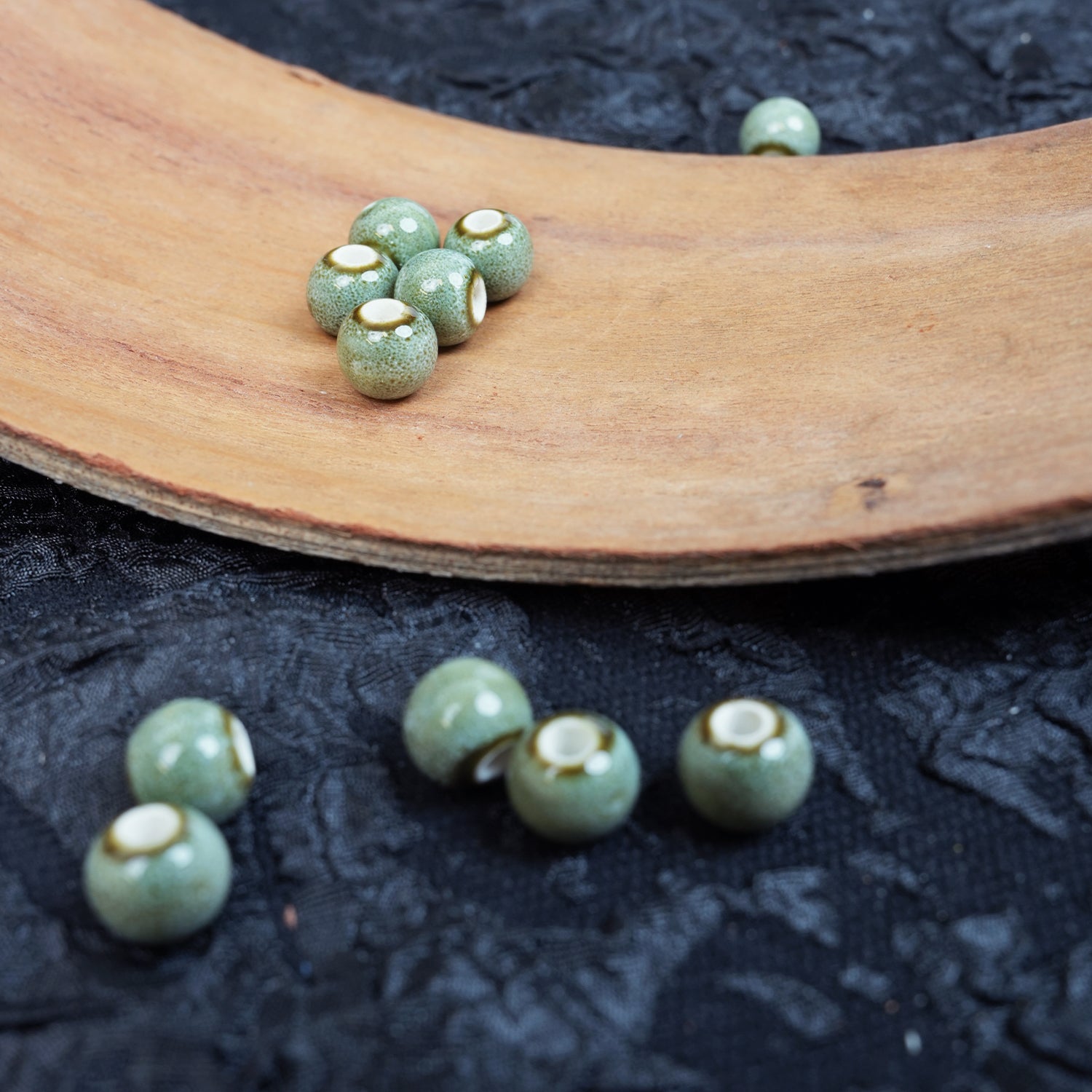 Handmade DIY 8mm Flower Glaze Leopard Print Porcelain Beads (30 pcs) - Leopard Green White