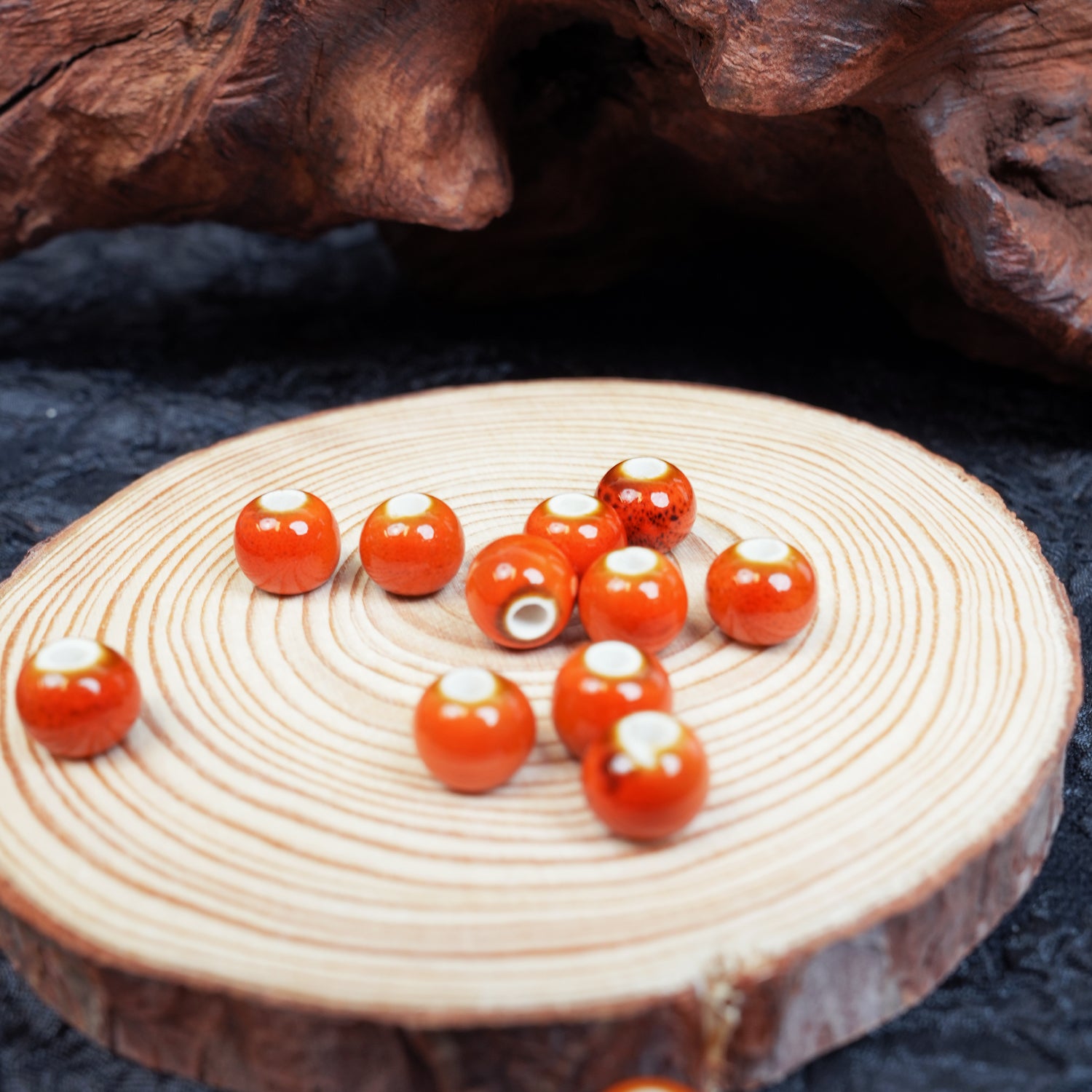 Handmade DIY 8mm Flower Glaze Leopard Print Porcelain Beads (10 pcs) - Leopard Orange