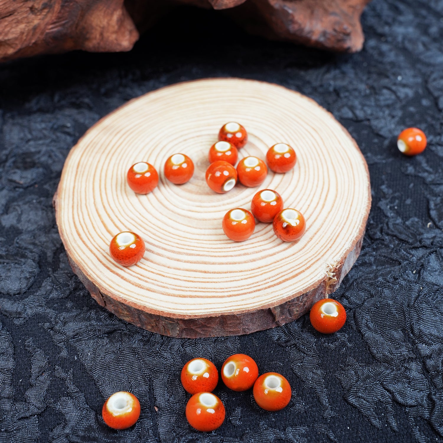 Handmade DIY 8mm Flower Glaze Leopard Print Porcelain Beads (10 pcs) - Leopard Orange